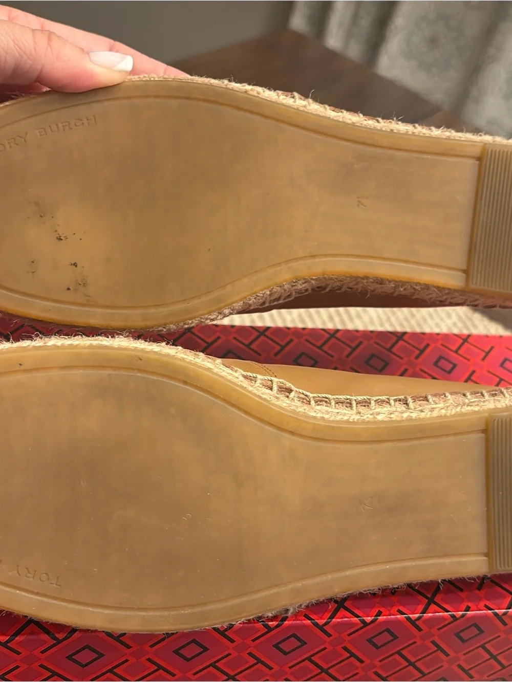 Tory Burch Tan Leather Espadrille Slip-Ons